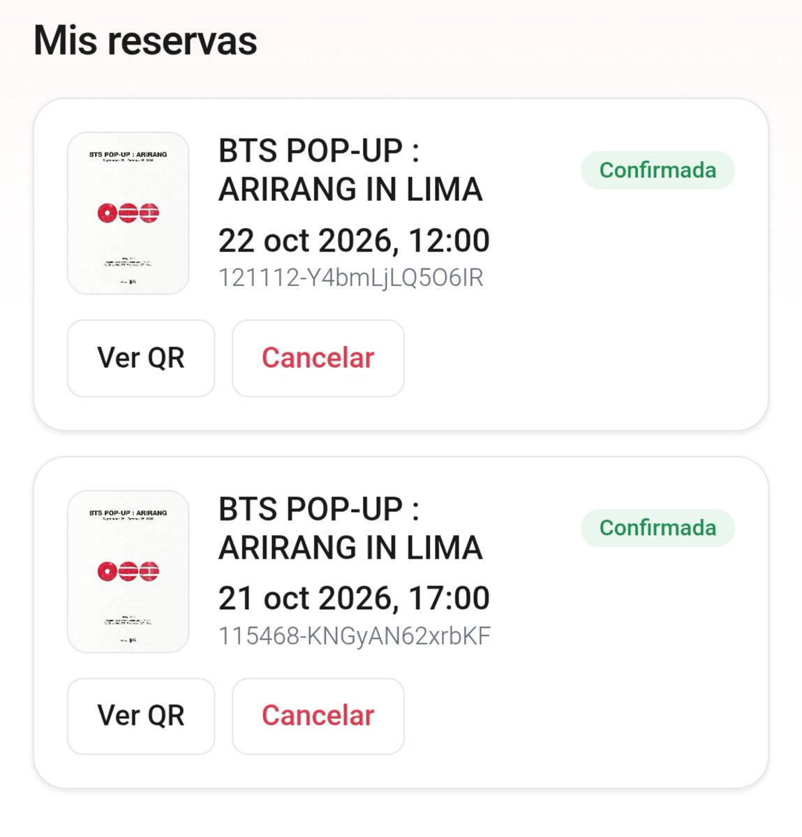 melhnssg's tweet photo. tengo estás reservas, necesito dos para el mismo día, intercambio cualquiera 😭😭😭 https://t.co/yAa3qOnA6g