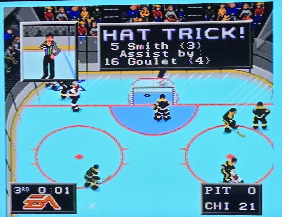 ReshKey's tweet photo. It's Friday, worked hard all week, someone had to deal with the leftover frustration. Sorry, #pittsburg!

#nhl94 #sega #retro #Blackhawks #penguins https://t.co/wksJyJISs4