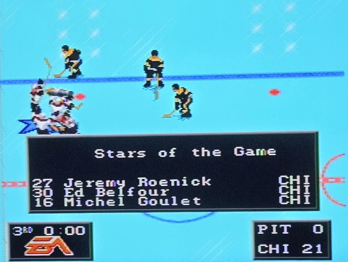 ReshKey's tweet photo. It's Friday, worked hard all week, someone had to deal with the leftover frustration. Sorry, #pittsburg!

#nhl94 #sega #retro #Blackhawks #penguins https://t.co/wksJyJISs4