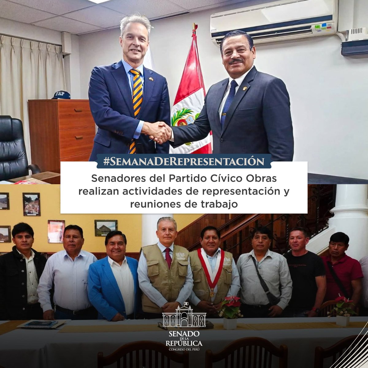 congresoperu's tweet photo. #SenadoInforma | Durante la semana de representación, los senadores del Partido Cívico Obras realizaron actividades y reuniones de trabajo en Lima y Huánuco, a fin de atender demandas de autoridades, trabajadores y representantes de instituciones.
📌 Nota completa: https://t.co/qB5k9wrqv0