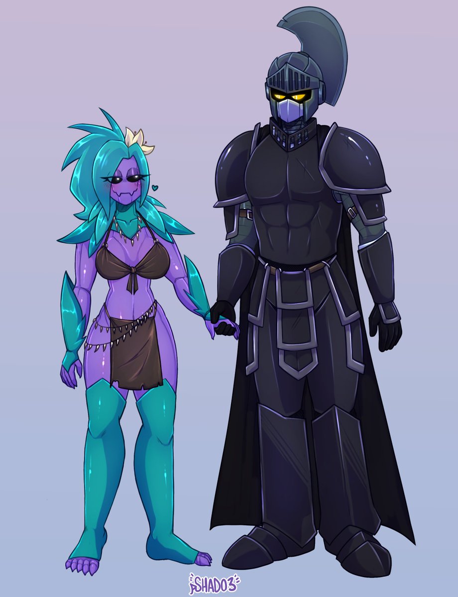Kaos__03's tweet photo. I did a reference for my Starbound characters, the lady is called Azul and the knight is called Stormblade 
I love them so much, (I also ship them because I love so much glitch characters jajaaja)

#Starboundfanart https://t.co/gk7Ixxz0pQ