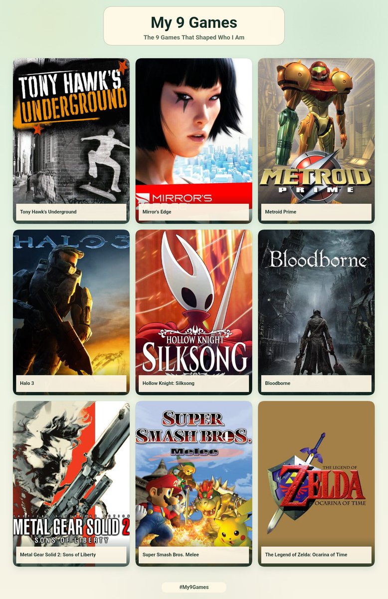 Danstereo's tweet photo. Jumping on this trend this is me &amp; my 9 games
This is me being real and non performative
Otherwise I would have tried to go for much more deep cuts and unexpected picks https://t.co/onKF17wcW6