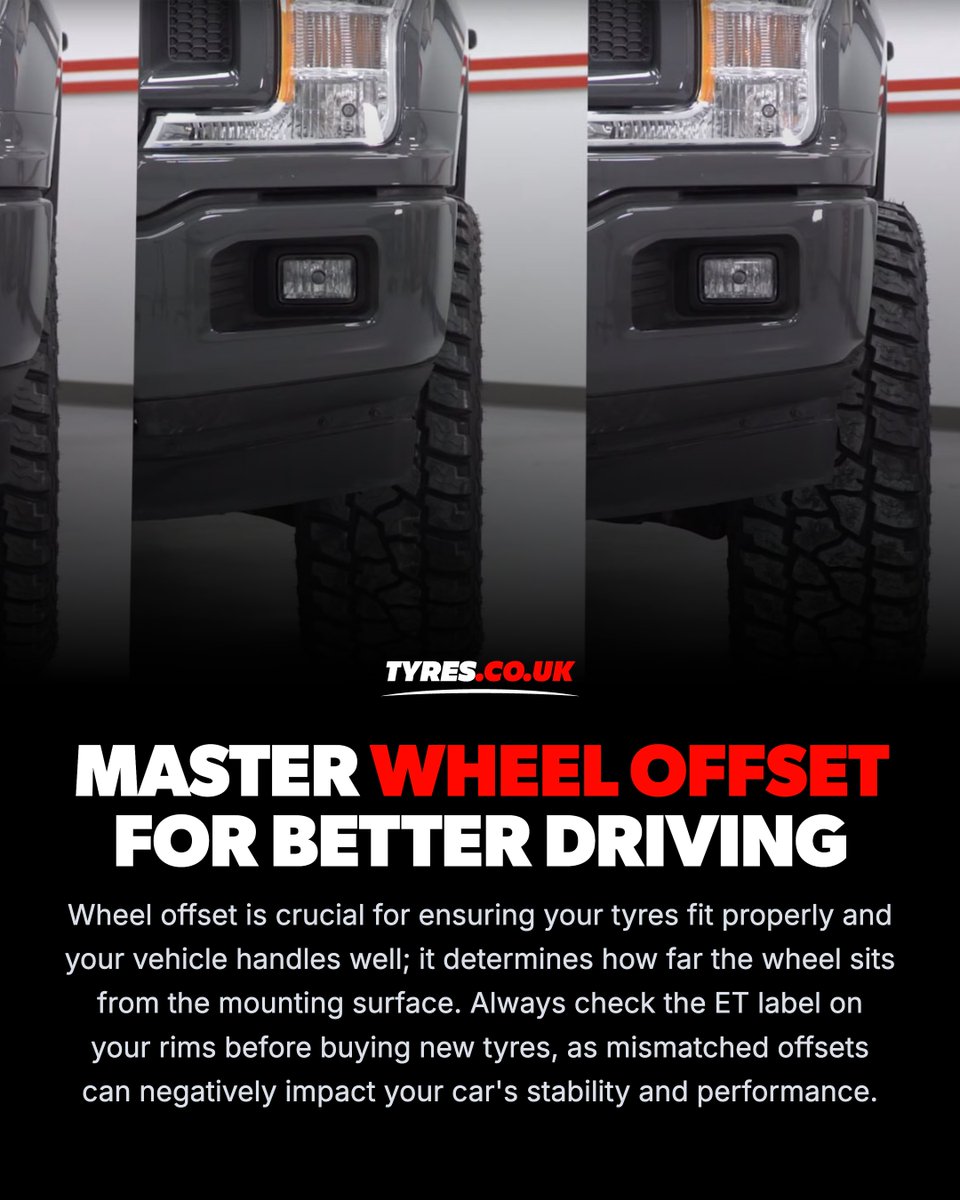 tyresukofficial's tweet photo. Understanding wheel offset is crucial for your car's performance ⚙️

Positive, negative, and zero offsets affect handling and tyre fit. Ensure your new wheels match your vehicle’s offset for optimal compatibility with https://t.co/mkn3ffxEgo.

Read more at https://t.co/0ncOzNcEvP https://t.co/p5ZNNo4DzS