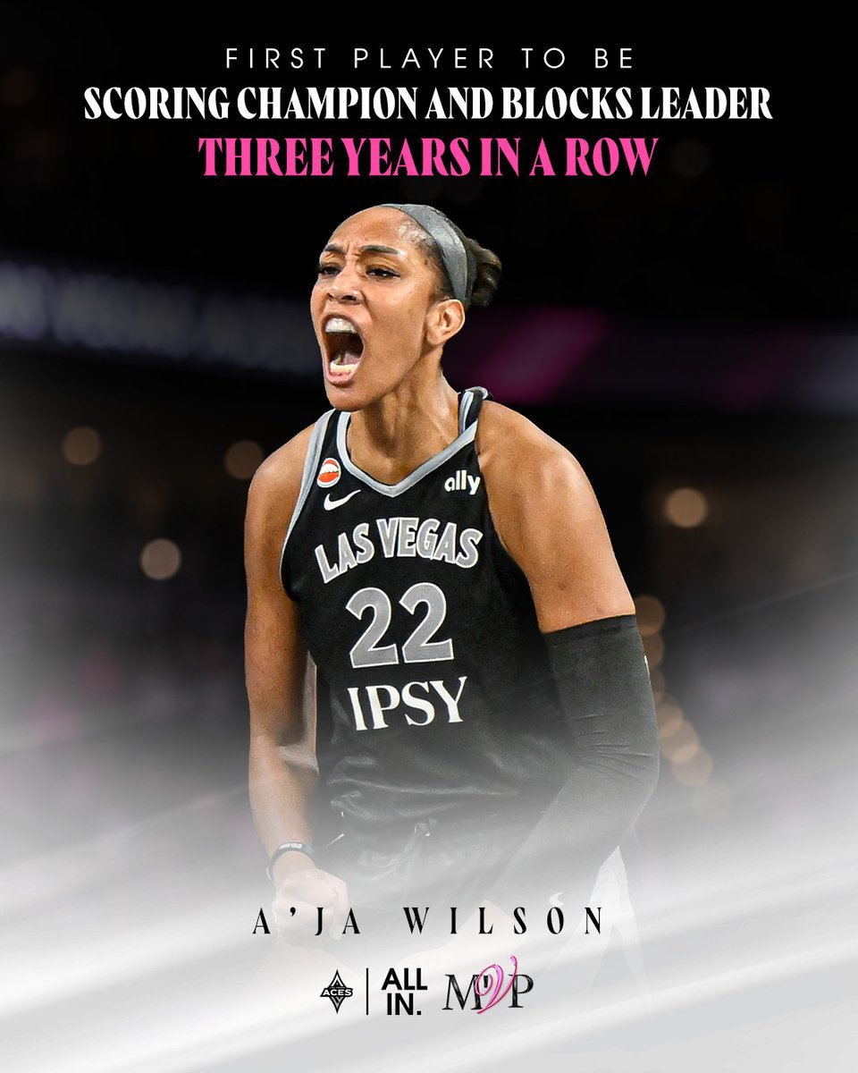 LVAcesBr's tweet photo. A'ja Wilson é a primeira jogadora a liderar a WNBA em pontos e bloqueios por três temporadas consecutivas.

🗞 @LVAces https://t.co/UFiCdpneAj
