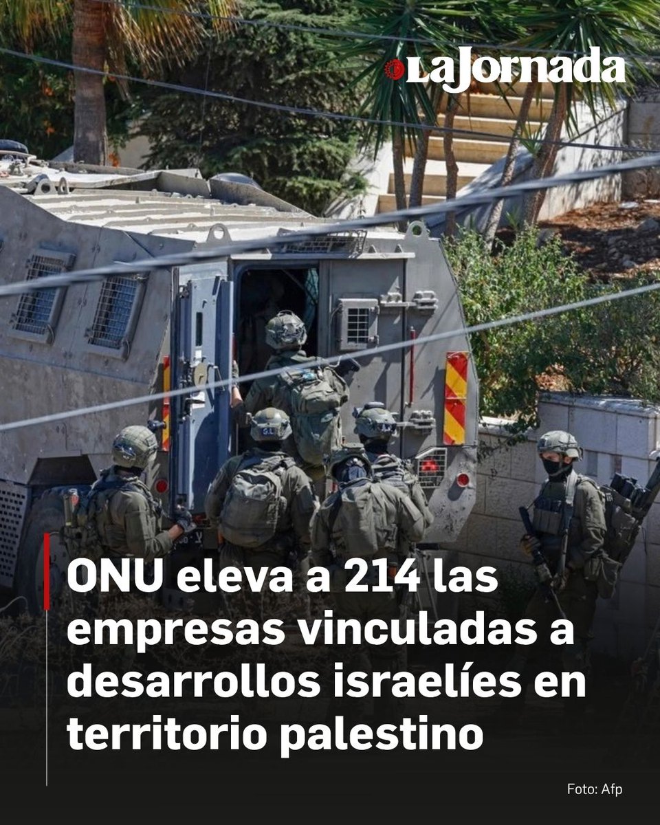 lajornadaonline's tweet photo. 🟥 La ONU amplió a 214 la lista de empresas vinculadas al desarrollo de los asentamientos israelíes tanto en los territorios palestinos ocupados, incluida Jerusalén Este, considerados ilegales en virtud del Derecho Internacional, una “lista negra” que incluye a tres compañías españolas.

La Oficina del Alto Comisionado de la ONU para los Derechos Humanos registró empresas de hasta 11 países distintos en su lista de 2026, a la que añadió 61 nuevas compañías de 126 que han sido revisadas.

Lee más aquí 👇
https://t.co/eulTdZ8Lcl