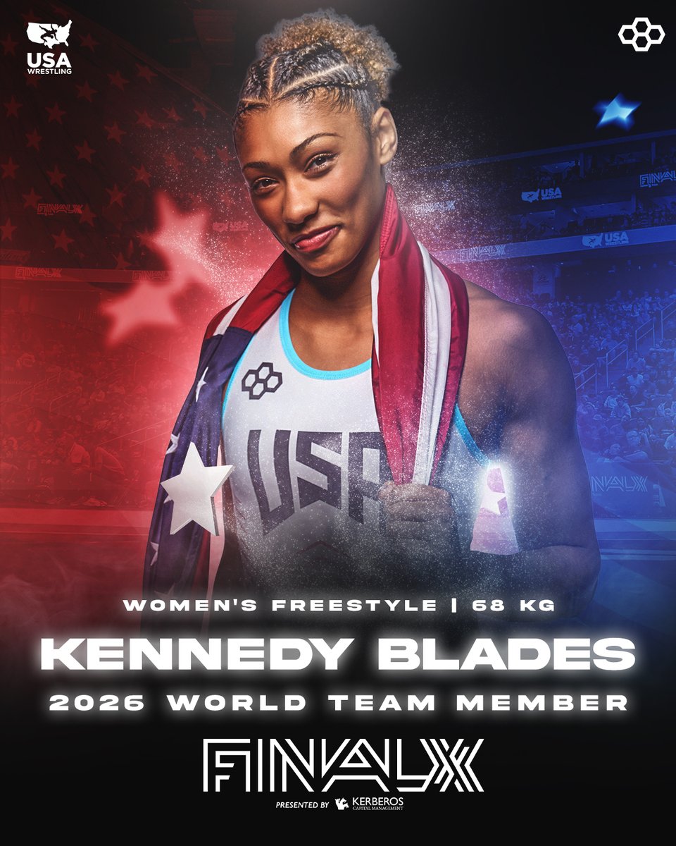 USAWrestling's tweet photo. WFS 68 kg Round 2 – Kennedy Blades (Hawkeye WC/Titan Mercury WC) forfeit Isabella Mir (Cardinal WC) #FinalX2026 

Blades wins the series two matches to none and makes the 2026 U.S. World Team. https://t.co/d73QlvRZVa