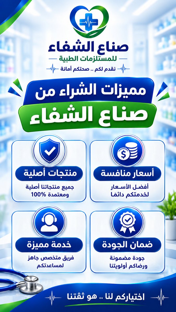 EliteHealth8's tweet photo. هل تبحث عن أفضل الرعاية والتجهيزات لك ولمن تحب؟ 🏥✨
​في Sonaaelshefaa، نوفر لكم كل ما تحتاجونه لراحتكم في مكان واحد:
​جميع المستلزمات الطبية 🩺
​معدات وأدوات العلاج الطبيعي 🏃‍♂️
​تجهيزات ذوي الاحتياجات الخاصة ♿️
​🚗 لا تشيل هم المسافة، يوجد لدينا خدمة توصيل سريعة! https://t.co/2dBCHa0nQv