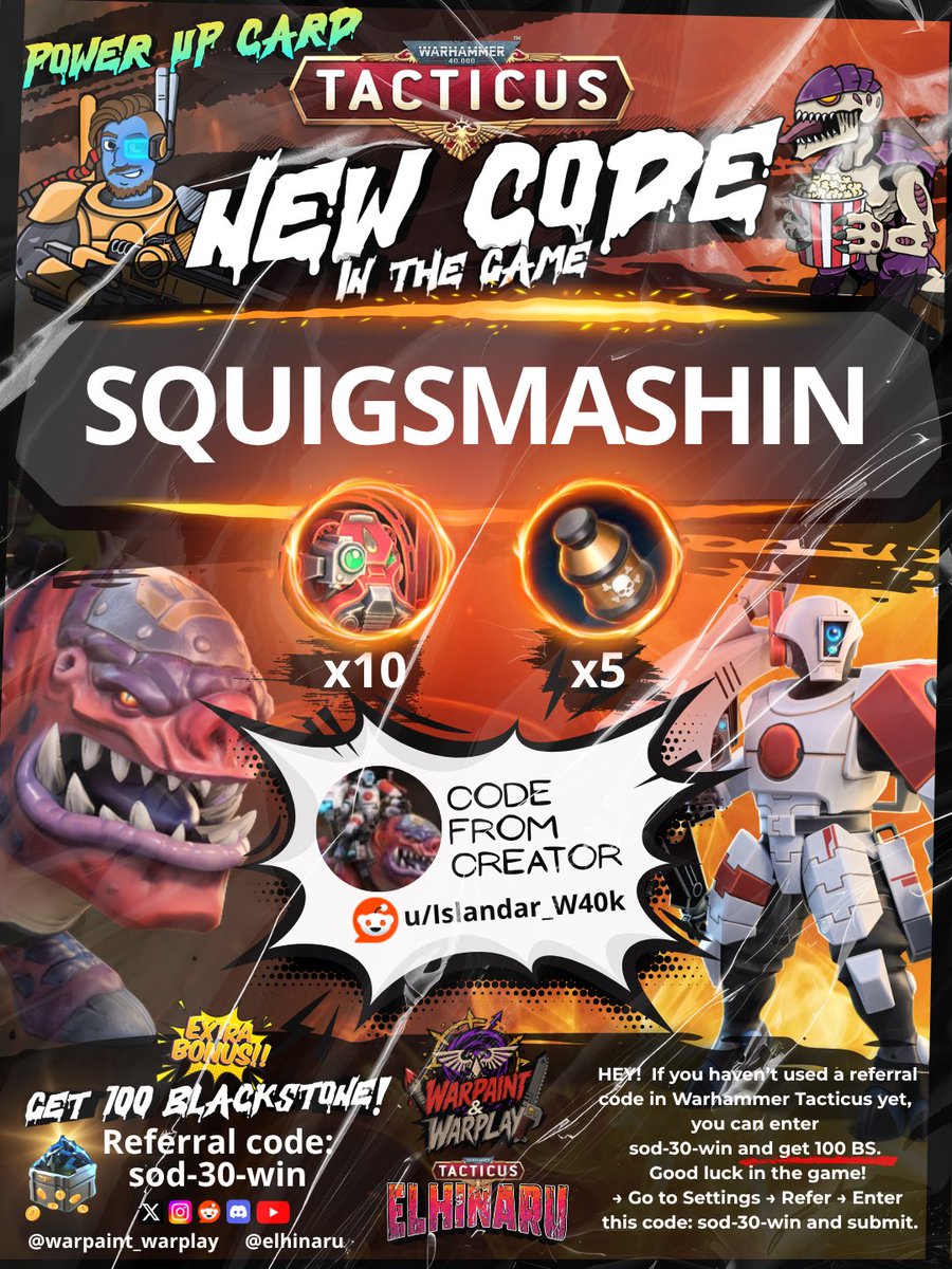 elhinaru's tweet photo. New Code (25 September 2026) Warhammer 40000 Tacticus. Power up Card. https://t.co/YagD0569dM