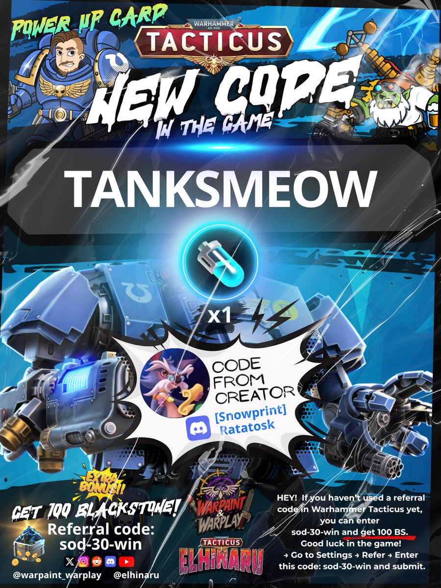 elhinaru's tweet photo. 2nd New Code (25 September 2026) Warhammer 40000 Tacticus. Power up Card. https://t.co/5fvQb9OuFr