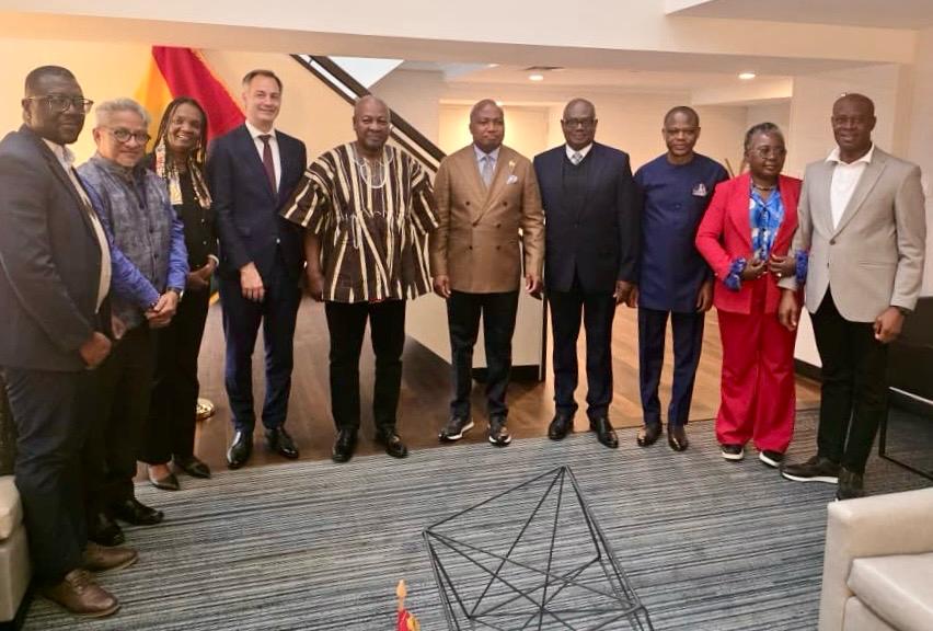 UNDPGhana's tweet photo. At #UNGA81, President @JDMahama and @UNDP  Administrator, @alexanderdecroo, discussed priorities for Africa’s future: peace and security, AfCFTA, financial reform and sustainable development. 
UNDP Ghana remains committed to advancing inclusive development. 
#GhanaAtUNGA https://t.co/91rBDqYiZx