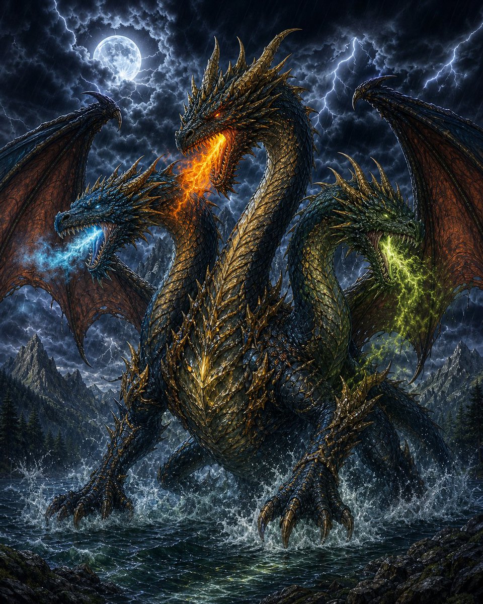 Anndromedah's tweet photo. 世界の神話・伝承から、龍たちを解放！🐉

ムシュマッヘ／アジュダハ／バラウル／シャールカーニ
頭が増える、姿が異なる――異形の龍たち

🐉世界のドラゴン32選はこちら👇
https://t.co/YFVogciztY

#全クリエイターに告ぐドラゴンの作品を解放せよ
#世界の神悪魔怪物図鑑TM
#神話 #ドラゴン https://t.co/3EP6sQlYQt