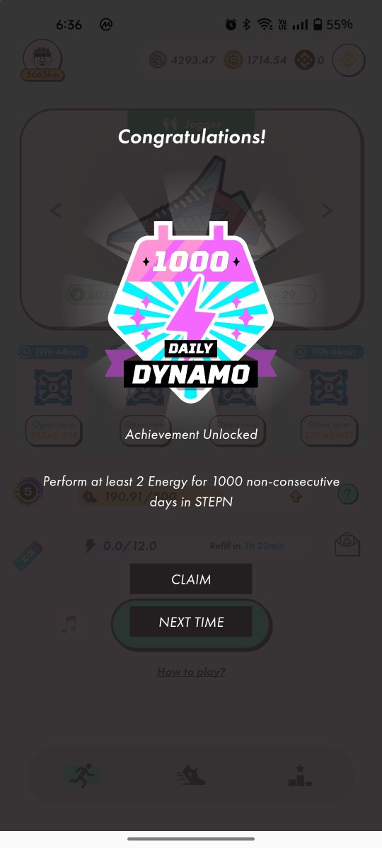 Side80Need's tweet photo. 土曜早朝ップン☁️
1000日バッヂもらいました🥳
#STEPN  #STEPNactivationcode 12384720 https://t.co/llI4EiCHbE