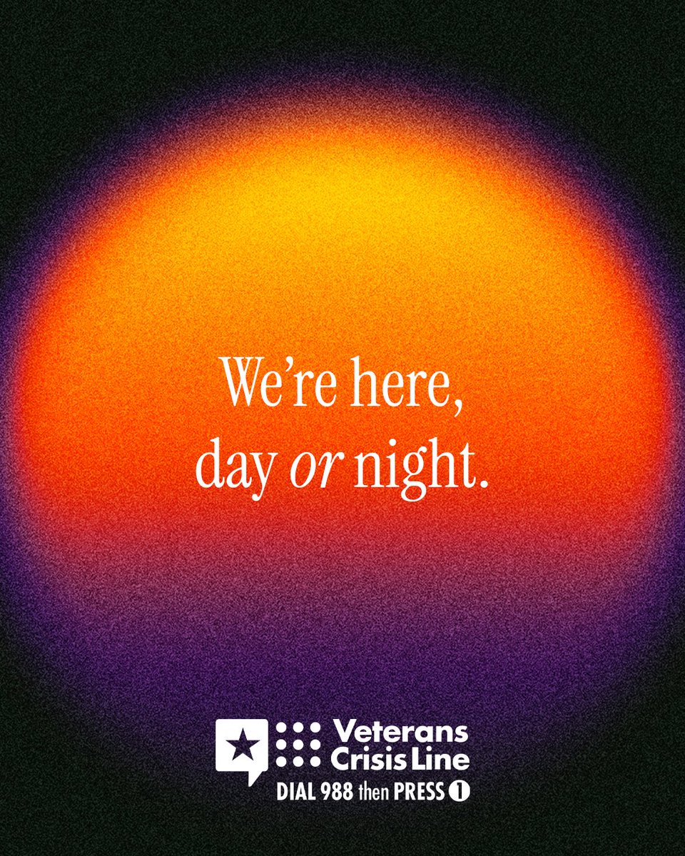 DeptVetAffairs's tweet photo. The Veterans Crisis Line is here day or night.

📞 Dial 988, then press 1 
📲 Text 838255
 💻 https://t.co/3X5fPSai4Q https://t.co/OmNBL0N1U3