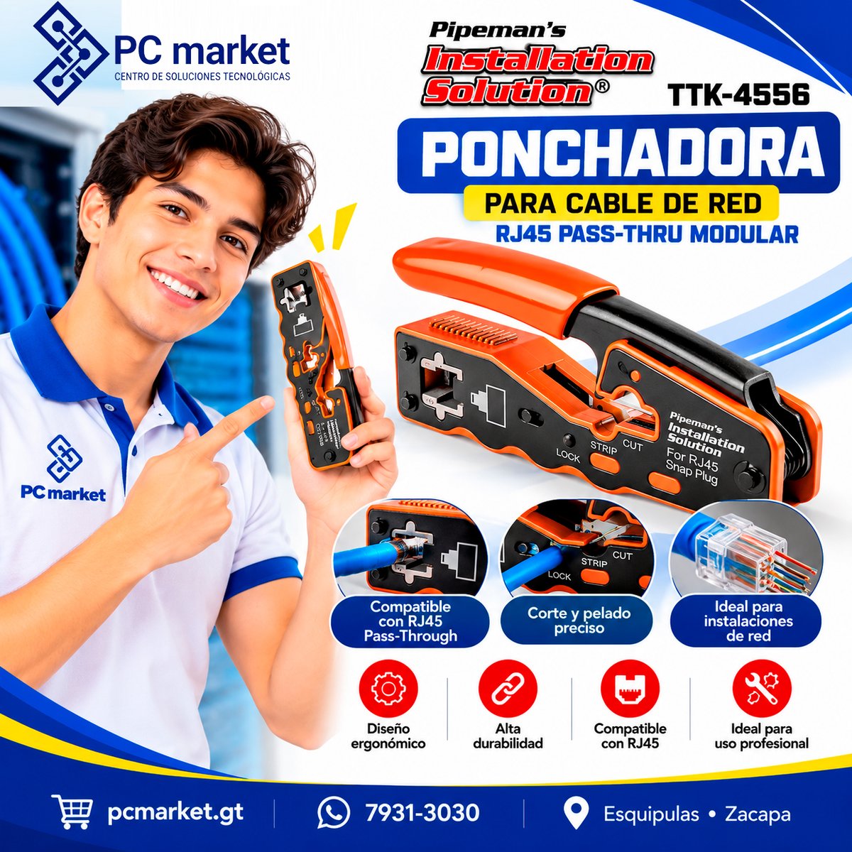 PCMARKETBYE's tweet photo. 🔧🌐 ¡Todo para armar tus cables de red!
🔹 Ponchadora RJ45 Pass-Through Modular
🔹 Conectores RJ45 Pass Through
🔵 CAT5 | 🟢 CAT6
📦 Presentación de 100 unidades
Ideal para instalaciones y proyectos de red.
🌐 https://t.co/sOMHrW0QGw
📲 7931-3030
📍 Esquipulas • Zacapa https://t.co/RXwzmlZvbM