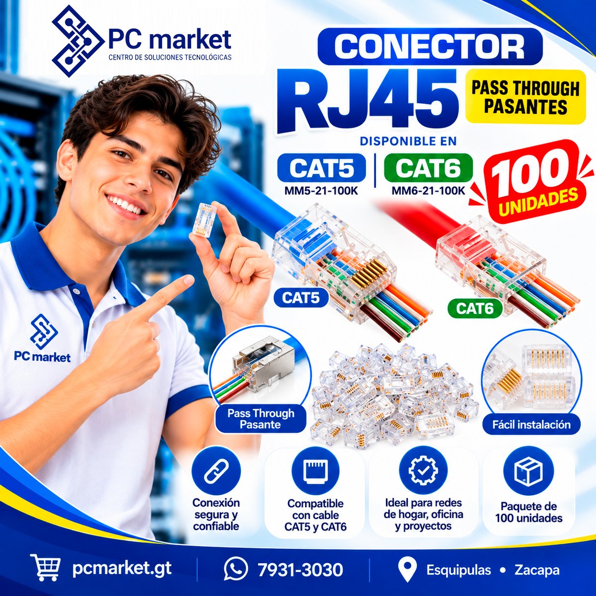 PCMARKETBYE's tweet photo. 🔧🌐 ¡Todo para armar tus cables de red!
🔹 Ponchadora RJ45 Pass-Through Modular
🔹 Conectores RJ45 Pass Through
🔵 CAT5 | 🟢 CAT6
📦 Presentación de 100 unidades
Ideal para instalaciones y proyectos de red.
🌐 https://t.co/sOMHrW0QGw
📲 7931-3030
📍 Esquipulas • Zacapa https://t.co/RXwzmlZvbM