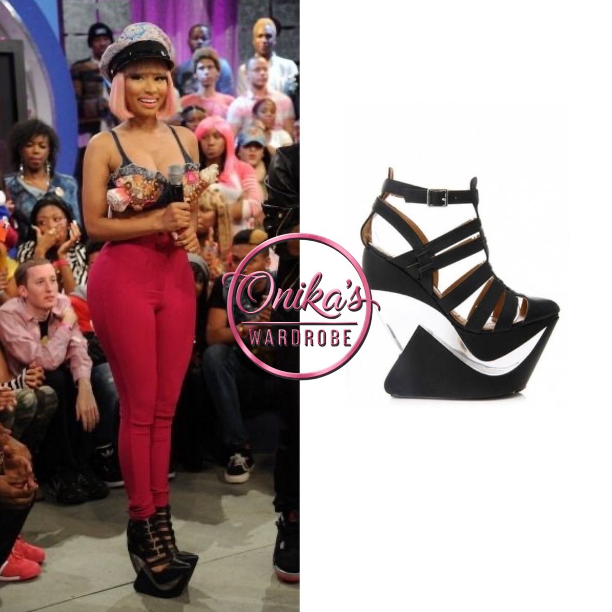 onikaswardrobe's tweet photo. 106 And Park (2012, ReUp Promo)
Nicki Minaj wearing the "sweet tooth bra xl" by 72HourFreek + High-Waisted Riding pants by American Apparel paired with Jeffrey Campbell
"Zoya" strappy platform wedges
#style #nickiminaj #fashion #JeffreyCampbell #TheReup #AmericanApparel https://t.co/WLh5yHE6bG