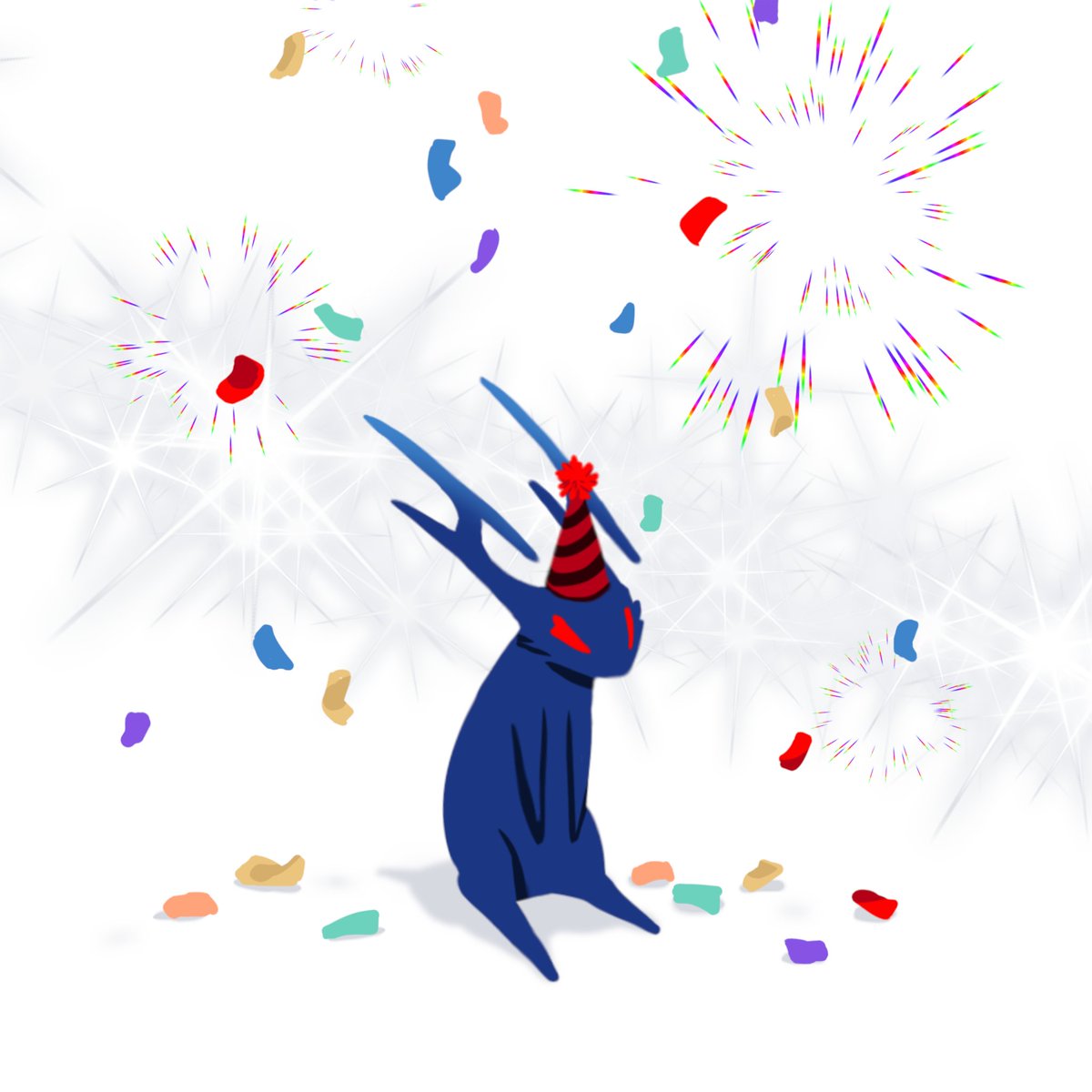 fromthedarkX's tweet photo. It’s Vanitas. Flood is too busy going insane eating its treats to care, but it said thank you. Not sure if that’s for the “500 friends” or the treats, so whatever. 
… not its birthday either. It just.. seemed excited to wear that hat. https://t.co/HZm7qtRz8S