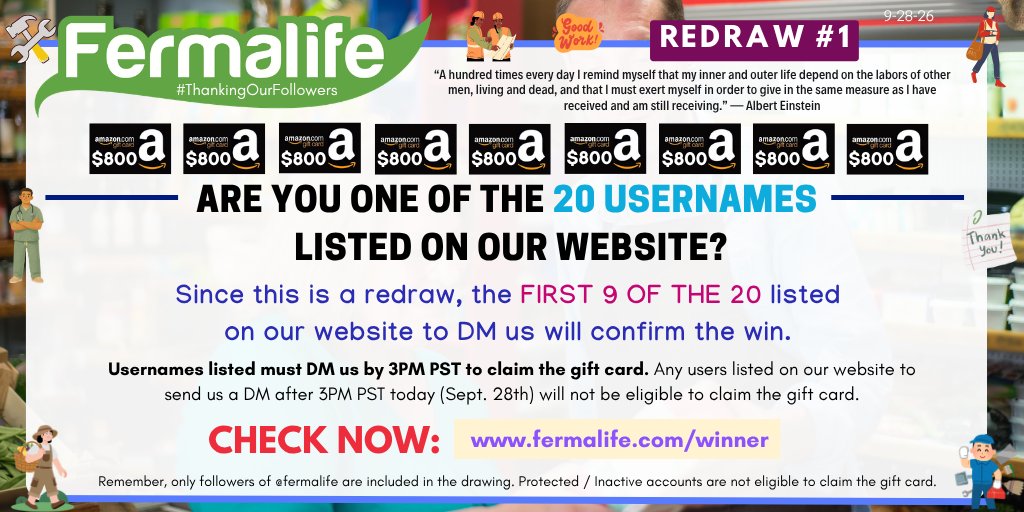 fermalife's tweet photo. 📢✨It's 11 AM PST! It's time to check if you are 1 of the 20 followers listed on our website for REDRAW#1. The first 9 of the 20 from the list to DM us will confirm the #win of a $800 #AmazonGiftCard 🎉 CHECK NOW: https://t.co/WC10NXpmSx  #ThankingOurFollowers✨ https://t.co/Fqw5pgKOKw
