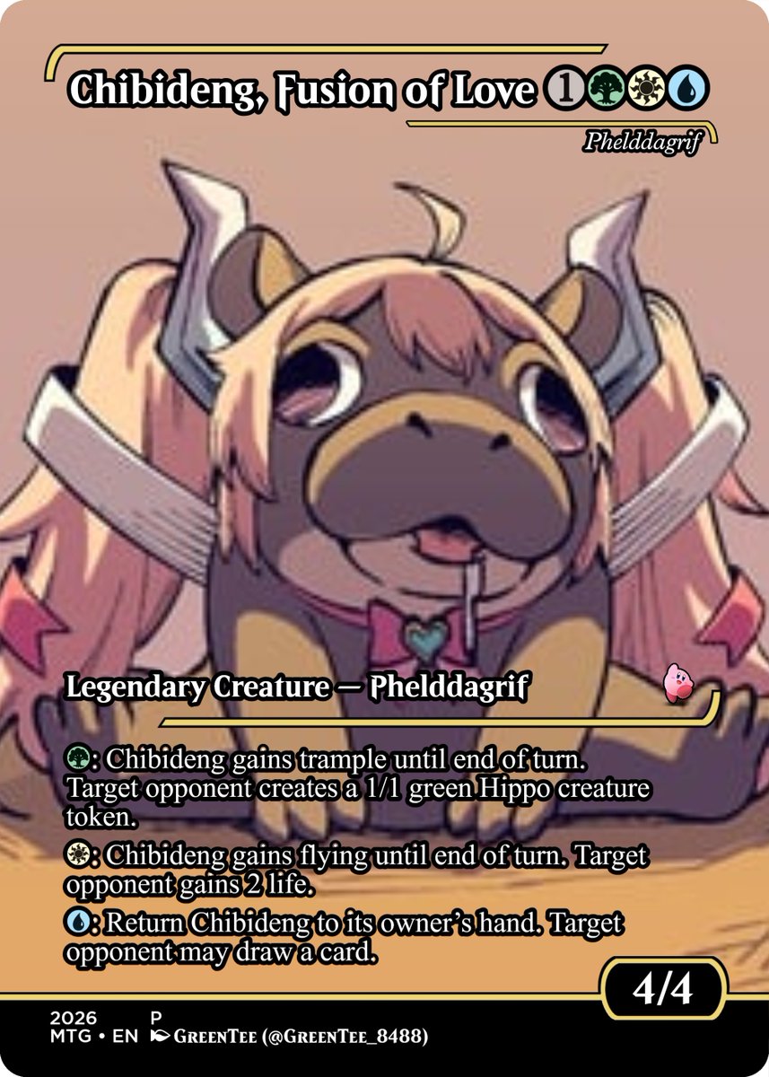Kyubikirby's tweet photo. I saw one of my friends make this concept, but I had issues with it, so I remade and I'm posting with permission. I have @chibidoki and Moo Deng as Phelddagrif! complete with Hippo Token! amazing art by @GreenTee_8488 

#chibmin
#MtVtuber https://t.co/T9mvC7kSEu
