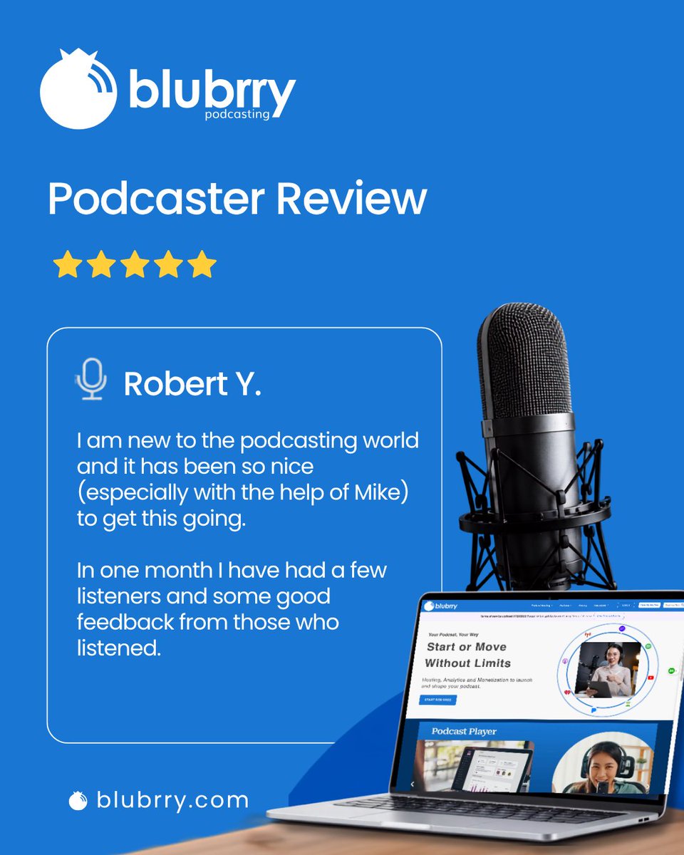 blubrry's tweet photo. We love hearing from new podcasters who are finding their footing and enjoying the journey.

Thanks for sharing your experience and welcome to the podcasting world! 

We’re glad to be part of the journey. 💙

Share your Blubrry experience: https://t.co/YGHZosJPPW

#Podcasting #Podcasters #Blubrry