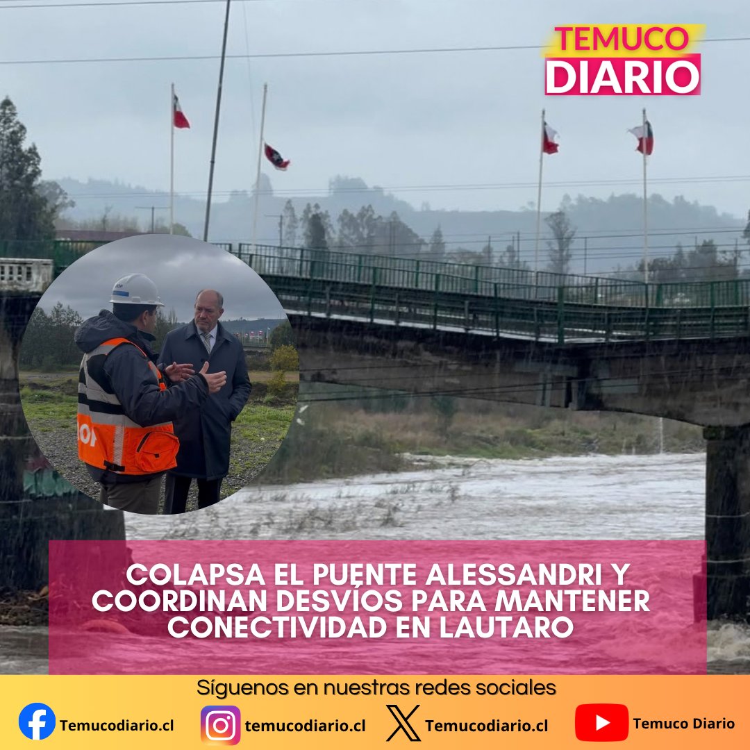 Temucodiario's tweet photo. #Lautaro | Delegado Ljubetic coordina medidas para mantener conectividad tras colapso de puente Alessandri en Lautaro https://t.co/uhe3MsDK55 https://t.co/p1hDe4Zmhe