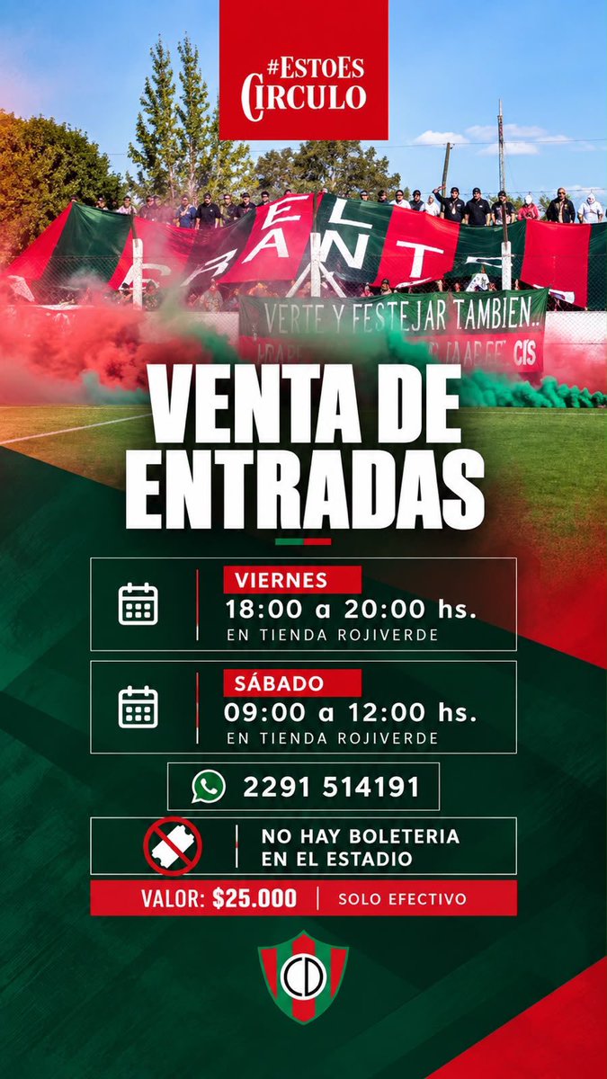 clubCirculo's tweet photo. #FederalA ¡𝗡𝗢 𝗧𝗘 𝗤𝗨𝗘𝗗𝗘𝗦 𝗦𝗜𝗡 𝗘𝗡𝗧𝗥𝗔𝗗𝗔!

El sábado podés ir a reservar tu entrada para acompañar al Papero en Bahía Blanca.

Todos juntos por el objetivo 💪

#DaleRojoDale ⭕️ https://t.co/sEY0kCAL5O