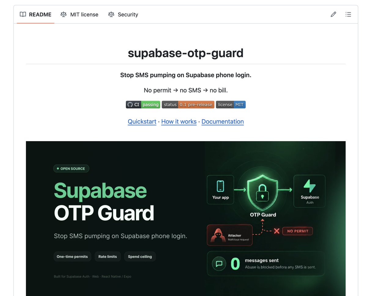 Maoo_lop's tweet photo. One night, someone started draining my SMS balance with OTP attacks. So I built a defense: rate limits, blocking, one-time permits, and spending caps.
It worked. I open-sourced it so others don’t have to learn the same lesson the expensive way.

https://t.co/M7CRv2cA7h https://t.co/HZARIxlyiQ