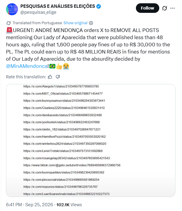 mocapilled's tweet photo. WE ARE ACTIVELY BEING CENSORED RIGHT NOW! META AND X ARE TAKING DOWN NEGATIVE POSTS ABOUT FLÁVIO BOLSONARO AND MASS BANNING ACCOUNTS. ITS SO SERIOUS THAT EVEN THE CATHOLIC CHURCH GOT INVOLVED AND IS BEING CENSORED FOR CRITICIZING BOLSONARO!!! FUCK BOLSONARO AND FUCK THE US 🇧🇷 https://t.co/IA1HVJSC6O