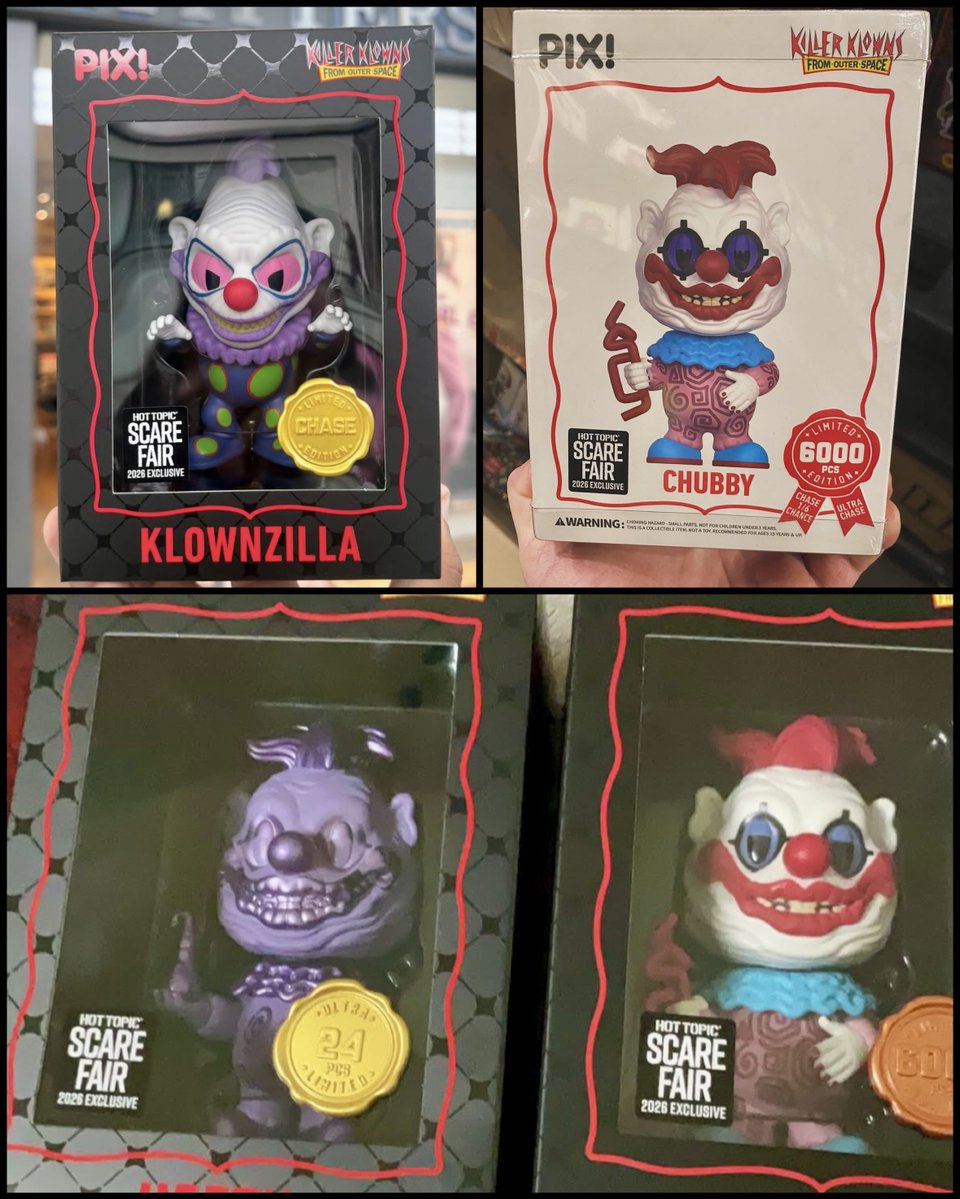 FunkoPOPsNews's tweet photo. In hand with all 3 of the new Thrilljoy Scare Fair PIX! With Chubby, Chase Klownzilla and Ultra Chase Hefty!
Thanks @doomyverse, @the_silver_cat_boi & @New_Plagues ~ #KKOS #ThrilljoyNews #Thrilljoy #PIX #MegaPIX https://t.co/1x8U0hkJIK