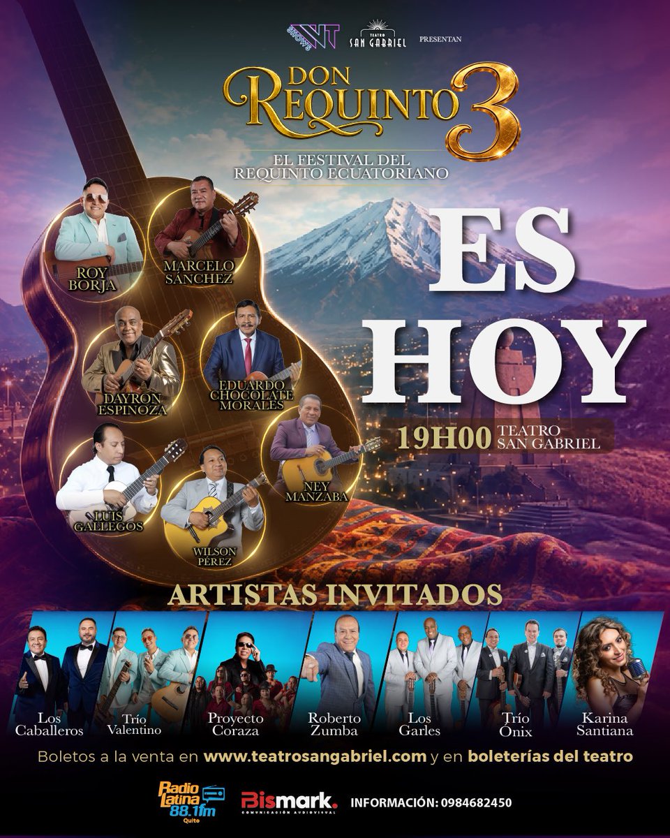 wtshowsec's tweet photo. Llegó el gran día ❤️ Es Hoy. Nos vemos en Don Requinto 3, el festival del requinto ecuatoriano 🇪🇨 Vamos a vivir una noche inolvidable. Abrimos las puertas en 15 minutos.
#soldout #casallena #eshoy #entradasagotadas #ecuador https://t.co/Uoh7f2PPMI