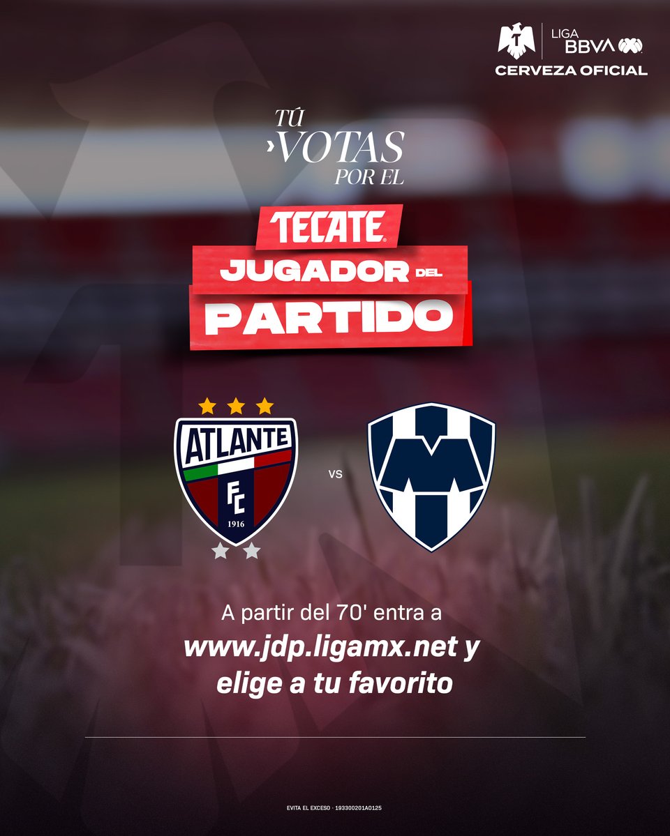 LigaBBVAMX's tweet photo. ¡Es tu momento! 🗳️🫵
Vota por el #TecateJugadorDelPartido aquí: https://t.co/tzQtydDFeg
Tienes hasta el 90' para participar.
#AP26 | #J10 | #ATLMTY | #TecatePorTi | @CervezaTecate https://t.co/LbUtTAXtqG