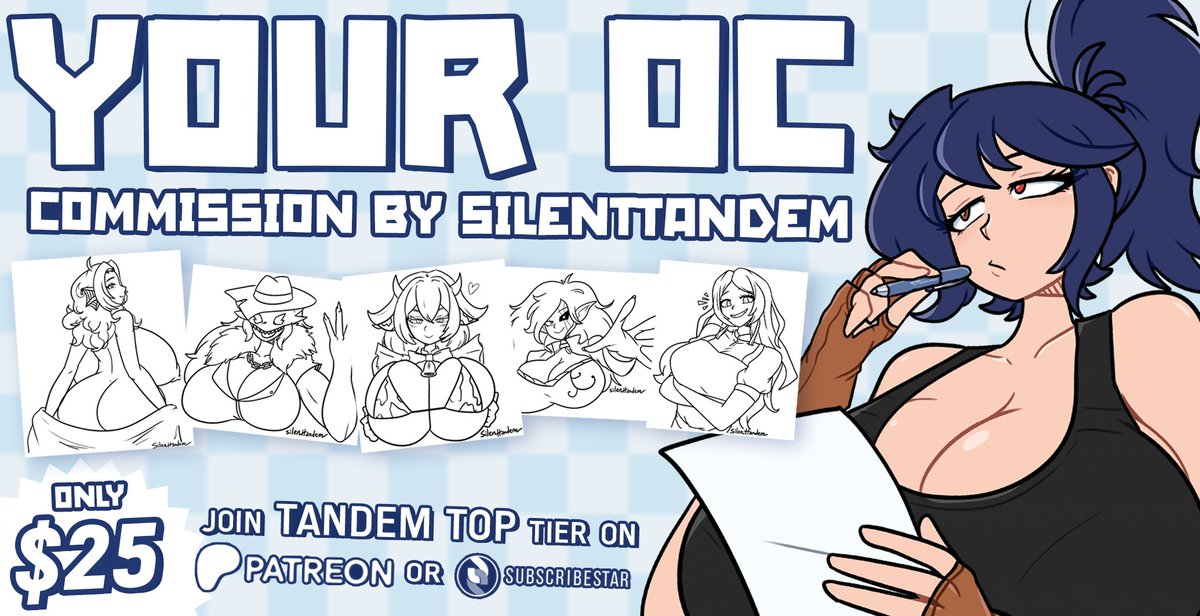 SilentTandem's tweet photo. WANT ME TO DRAW YOUR OC? 👀⁉️

Join my Patreon at Tandem Top tier, and I'll draw any character you want! Once a month, every month! 💙❤️ https://t.co/AeZJAjZu0S