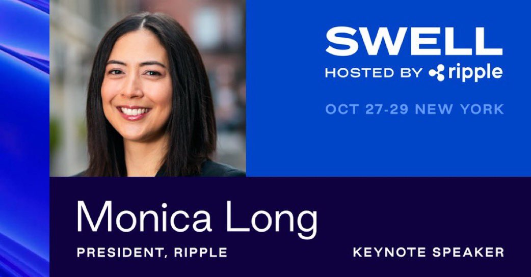 MonicaLonng's tweet photo. And we’re back for year 10 (!)…@RippleSwell 2026 will be our biggest event ever, with main stage keynotes, multiple tracks (Institutional, Ecosystem, and Innovation), and much more. https://t.co/vvFrEFZjOt