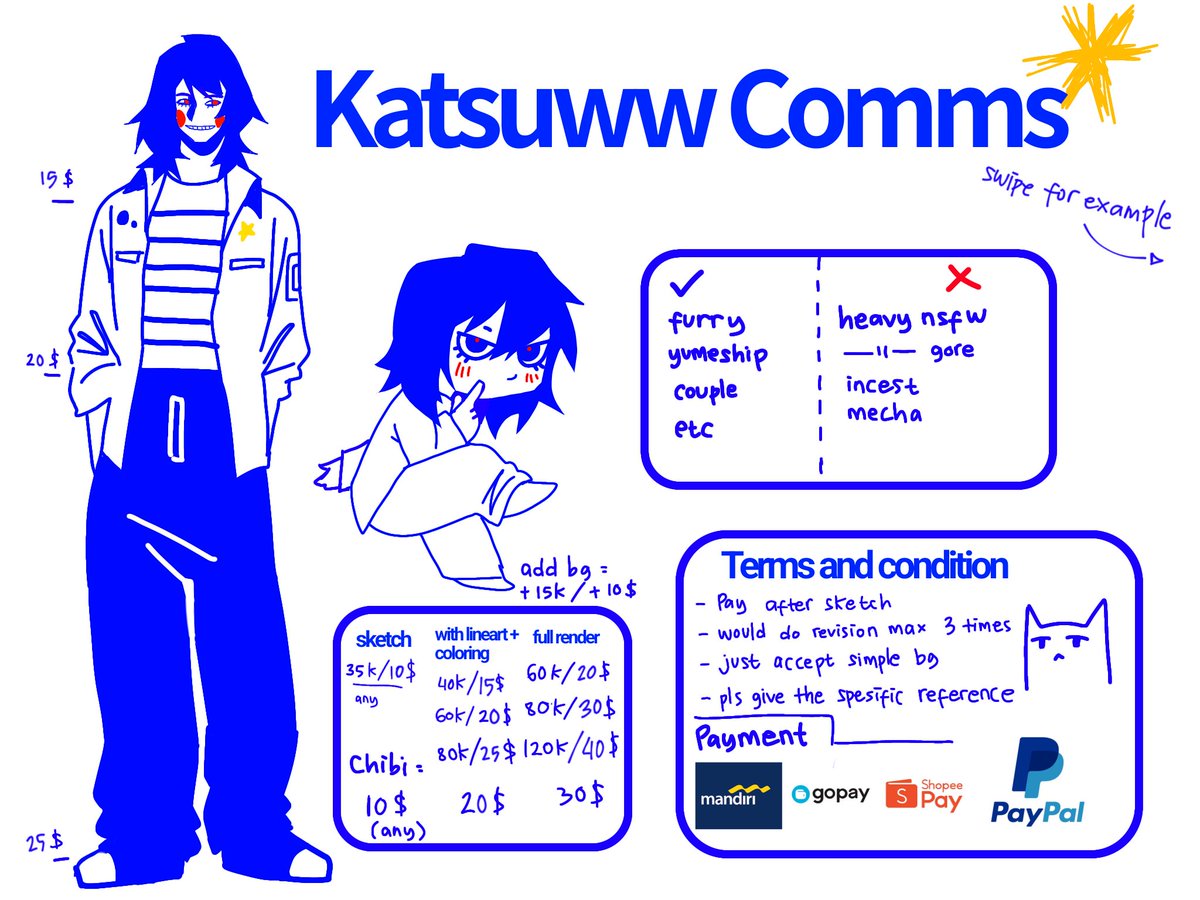 katsuww's tweet photo. Re-upload commision sheets 
Dm me for more information if u interested
#commision #art #artist https://t.co/6JpOmTbWGX