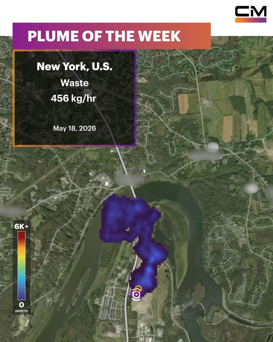 carbonmapper's tweet photo. 🌍 #PlumeOfTheWeek
For #ClimateWeekNYC, we highlight a large #methane plume at a landfill in New York State with emissions of ~456 kg/hr. We also detected emissions at this #waste site twice in 2025. https://t.co/IInBMRqkqW