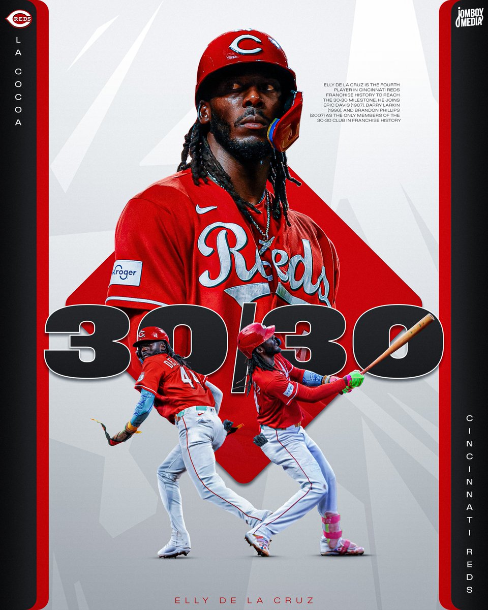 TalkinBaseball_'s tweet photo. Elly De La Cruz becomes the fourth Red to record a 30/30 season! https://t.co/0IODfTE8kT
