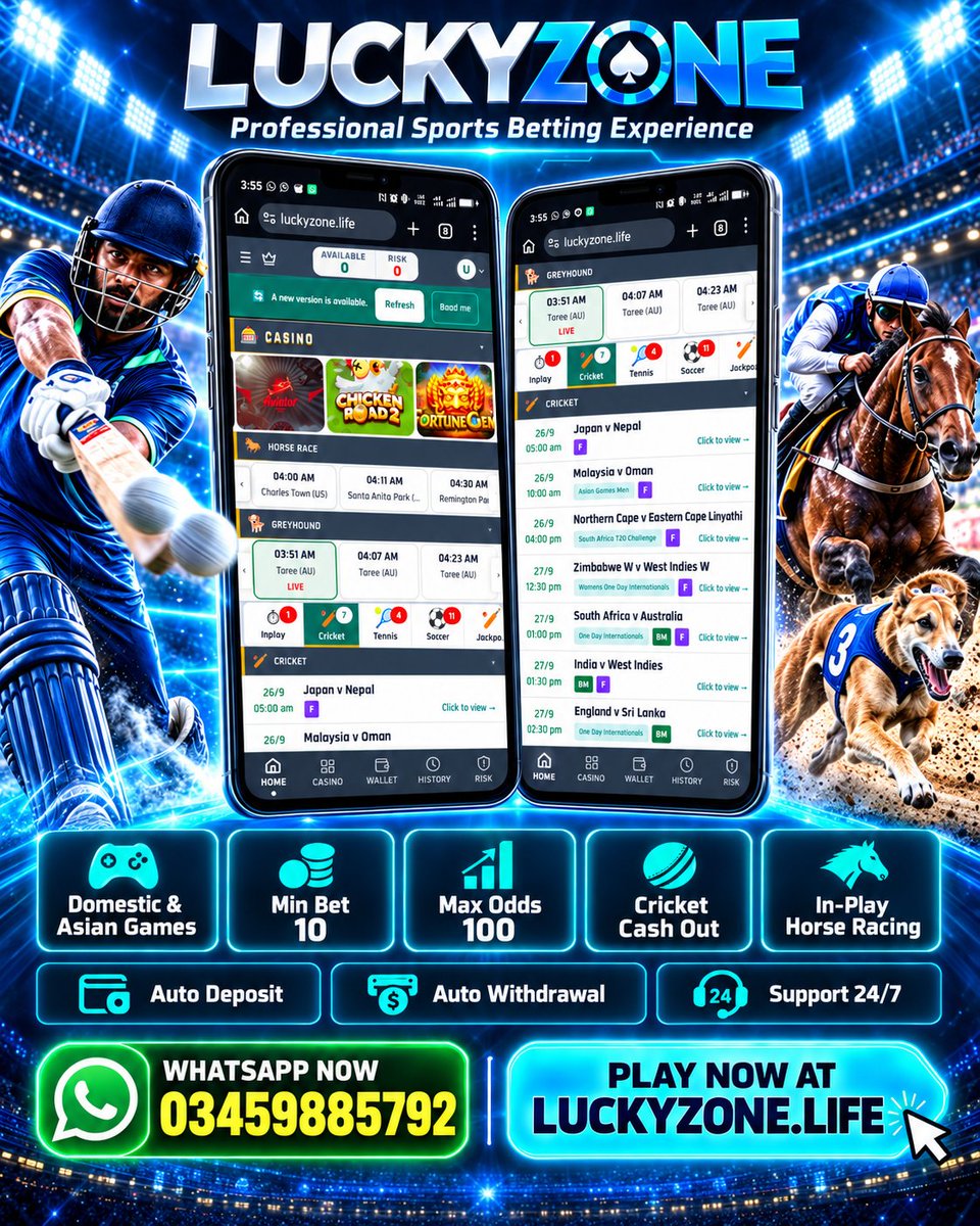 betprofamily's tweet photo. WhatsApp: 03459885792
๐ฅ LUCKYZONE SPORTS
๐ Domestic & Asian Games
๐ฐ Min Bet: 10 | Max Odds: 100
โ
Cricket Cash Out
๐ In-Play Horse Racing
โก Auto Deposit & Auto Withdrawal
๐ง 24/7 Support
๐ฒ WhatsApp: 03459885792
#luckyzone #bpexch #betpro https://t.co/qY3ZAGzr7I