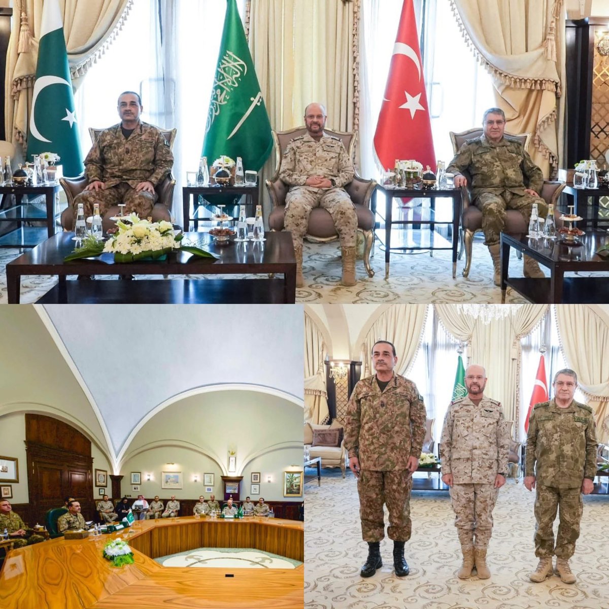 Nevi2Pak's tweet photo. Pakistan, Türkiye, &amp; Saudi Arabia held a high-level meeting in Riyadh under the Mecca Alliance, attended by Pakistan’s Field Marshal Asim Munir, Türkiye’s Chief of General Staff Gen. Selçuk Bayraktaroğlu, and Saudi Arabia’s Chief of General Staff Gen. Fayyadh bin Hamed Al-Ruwaili https://t.co/YltuFQNMFM