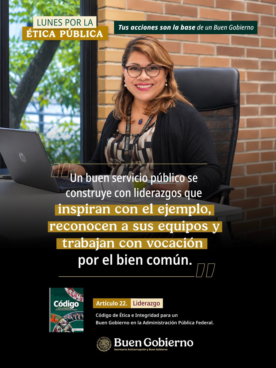 SHFoficial's tweet photo. Un buen servidor público se construye con liderazgos que inspiran con el ejemplo, reconocen a sus equipos y trabajan con vocación.

Lunes por la ética pública. https://t.co/zOOTlwYlmj
