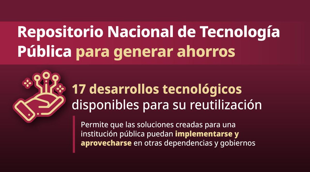AgenciaGobMX's tweet photo. Con el Repositorio Nacional de Tecnología Pública, las soluciones desarrolladas por el gobierno pueden reutilizarse entre instituciones, evitando duplicar esfuerzos y recursos.

✅Todo lo que se crea con recursos públicos, debe ser público.
https://t.co/OgRuj10eYx https://t.co/IOcN0kw6q6