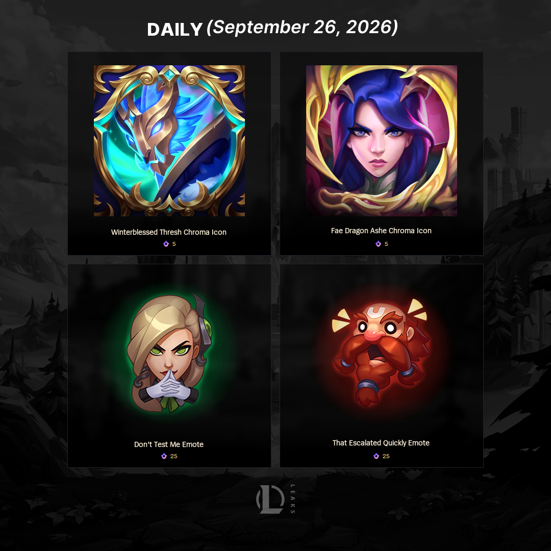 LeagueOfLeaks's tweet photo. New Mythic Shop Rotation ‼️ https://t.co/lj8sGJ05LW