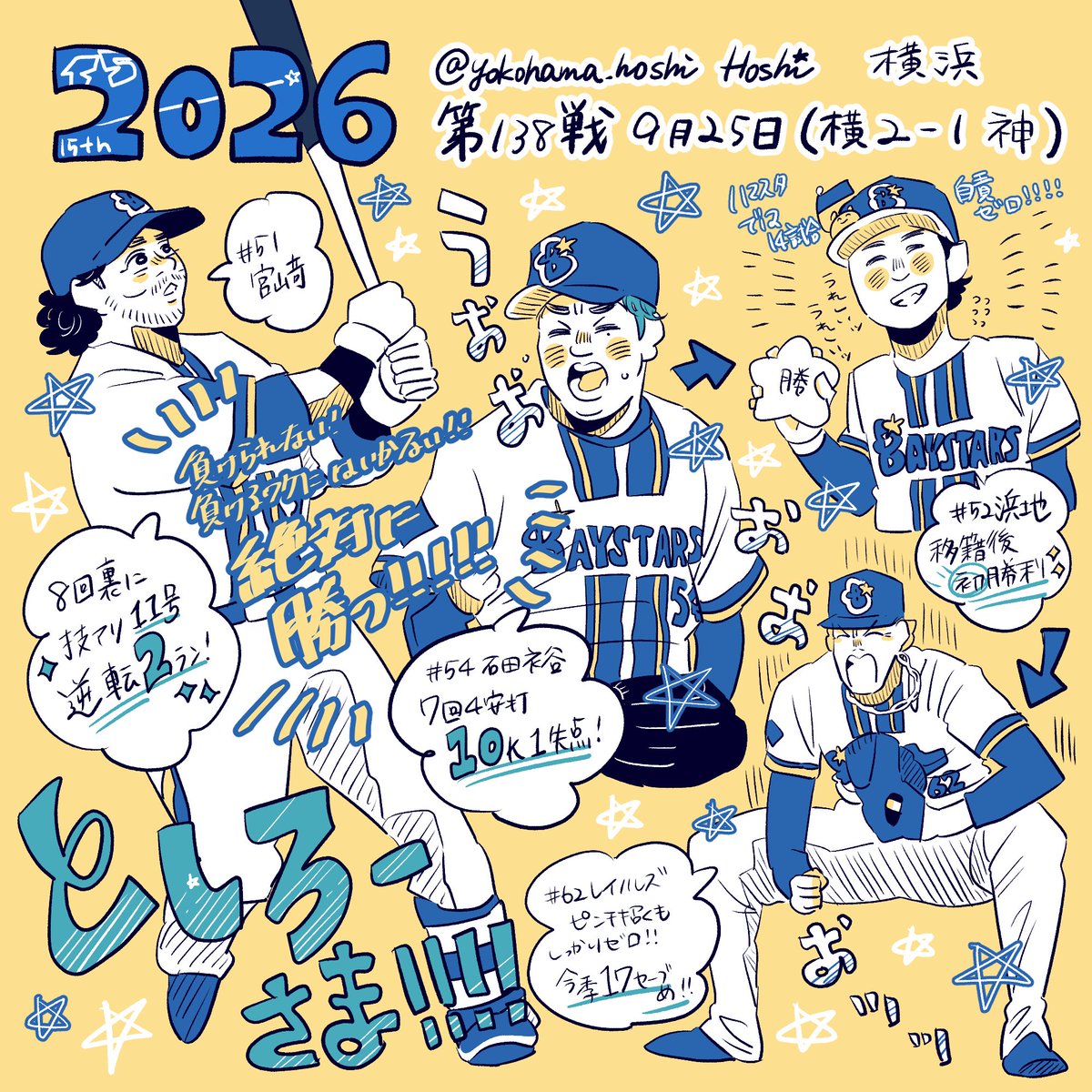 yokohama_hoshi's tweet photo. みんなの思いが乗った逆転勝利でした🌟
#baystars #今日の試合 https://t.co/lrBVYBsSfq
