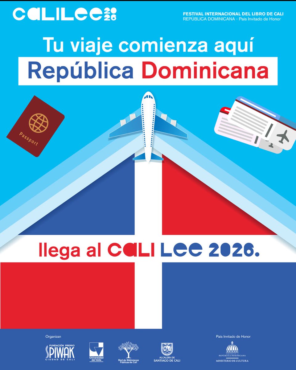 Calileeoficial's tweet photo. ✈️ ¿Y si tu próximo viaje comienza entre páginas?

República Dominicana llega a Cali Lee 2026 para compartir sus historias, voces, imágenes y ritmos. 🇩🇴

Abre tu pasaporte y descubre lo que te espera en su pabellón.
📍 Cali Lee 2026
📅 23 oct. — 2 nov.
¿Listo para viajar? 👀 https://t.co/Njveffr6bd