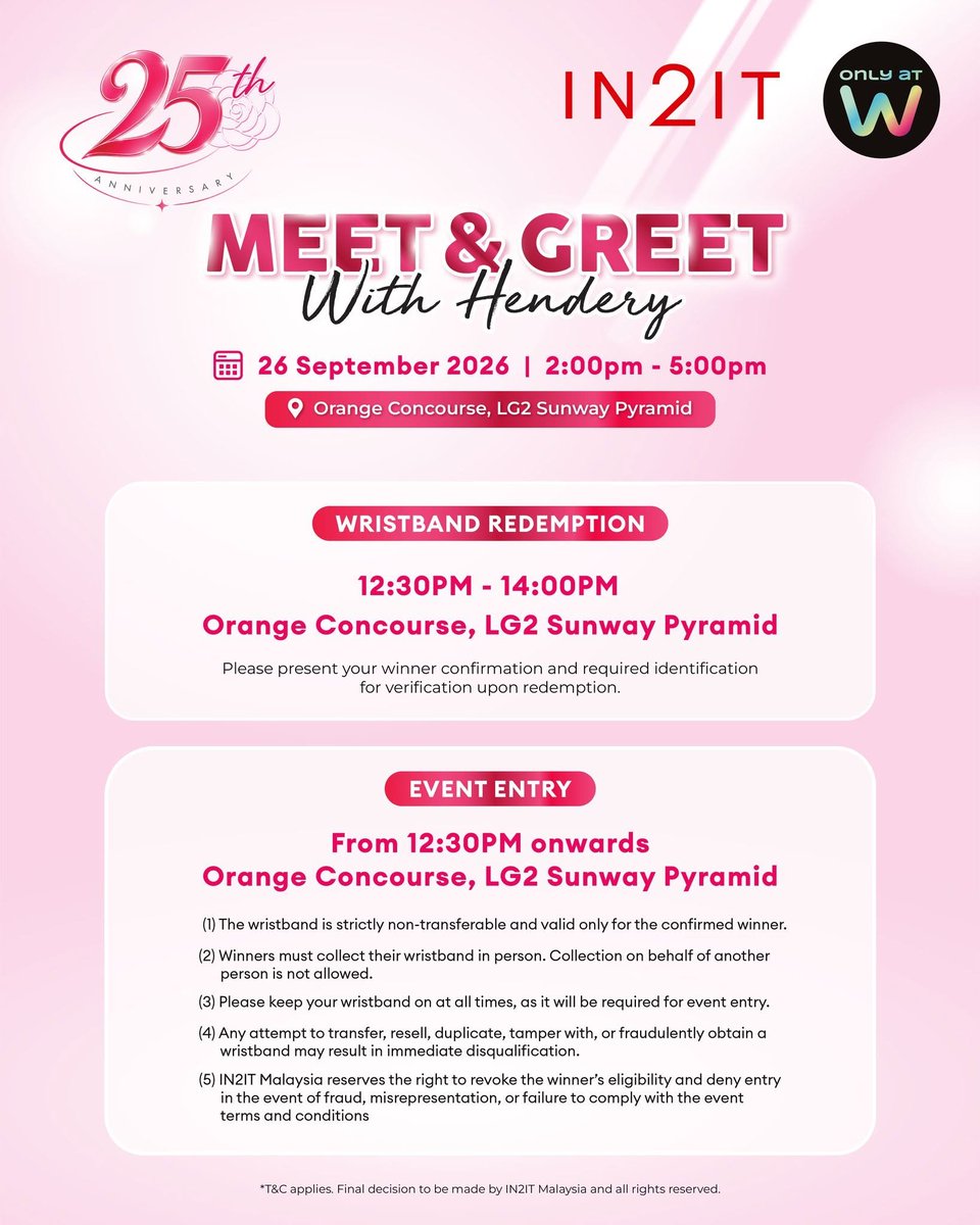 MyKpopHuntress's tweet photo. altho HENDERY posted where he is staying, lets be normal and meet him at Sunway Pyramid ok?🥰

​Here is our agenda, dos & don'ts, and rules + prohibited items for today's event! Let’s keep it respectful, have the best time, and show him the loudest love. See you there MYWayzennie! 🥰✨

IN2IT 25th ANNIVERSARY CELEBRATION

📅 26 SEPT 2026 | SAT | 2:00PM
📍 Orange Concourse, LG2 Sunway Pyramid 

#IN2ITXHENDERY #HENDERY #WayV #威神V #IN2ITMALAYSIA #IN2ITCOSMETICSMY #IN2IT25THANNIVERSARY