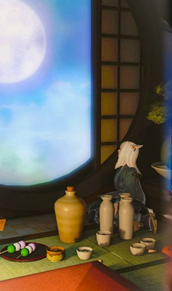 mimikue_game's tweet photo. 今まで出会ってきた人たちを思い出しながらぼーっと月を見ていたら
月見酒してたのねいつの間にか寝ちゃったうちの子です。

 #FF14 
 #FF14_ss https://t.co/x3E1fvwRWw