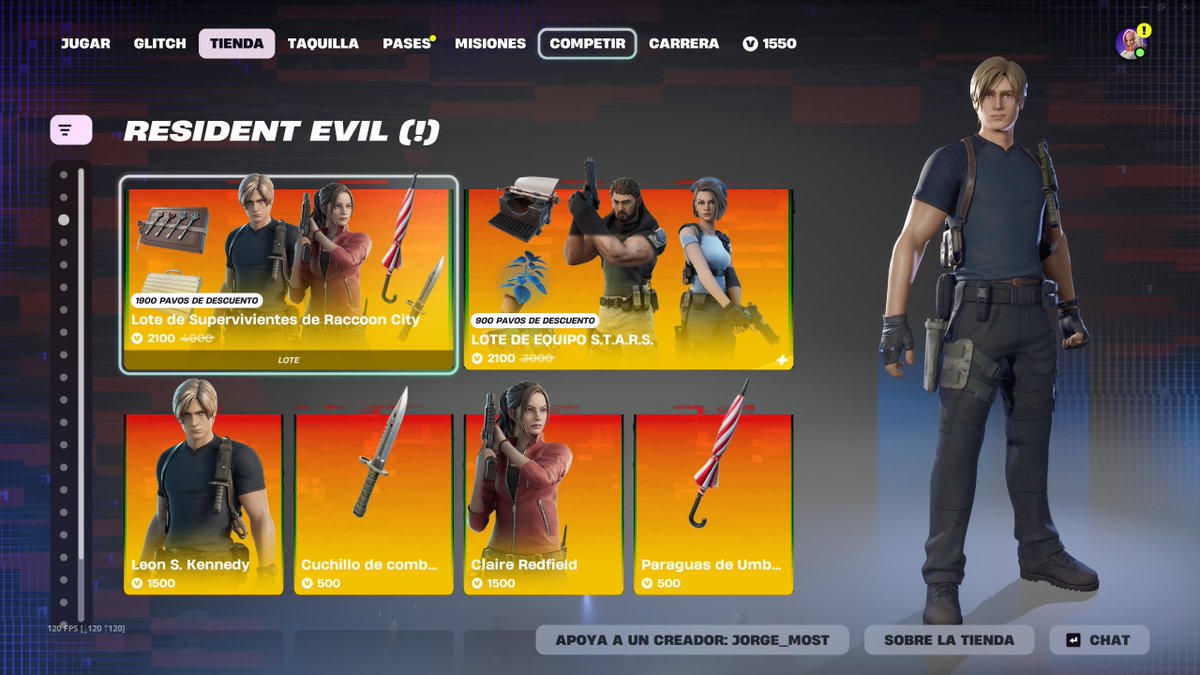 Jorge_Most's tweet photo. RESIDENT EVIL HA REGRESADO A FORTNITE.

Puedes comprarlo aquí: https://t.co/vYOXEYBTsz

💘 Código: Jorge_Most si te gustaría apoyarme, me ayuda mucho 🗿❤️.
#EpicPartner https://t.co/OwptFd8vaq