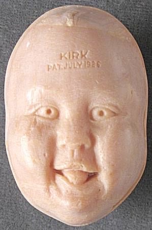 soapotd's tweet photo. our first Soap Of The Day is a vintage baby soap from 1926 that I saved five years ago. Today I reminisced upon the good ole creepy baby. To my utter horror, I noticed what had been engraved on its forehead this entire time. 

"Kirk".

July 1926... almost 100 years later, he... https://t.co/HPDPvVHMxC