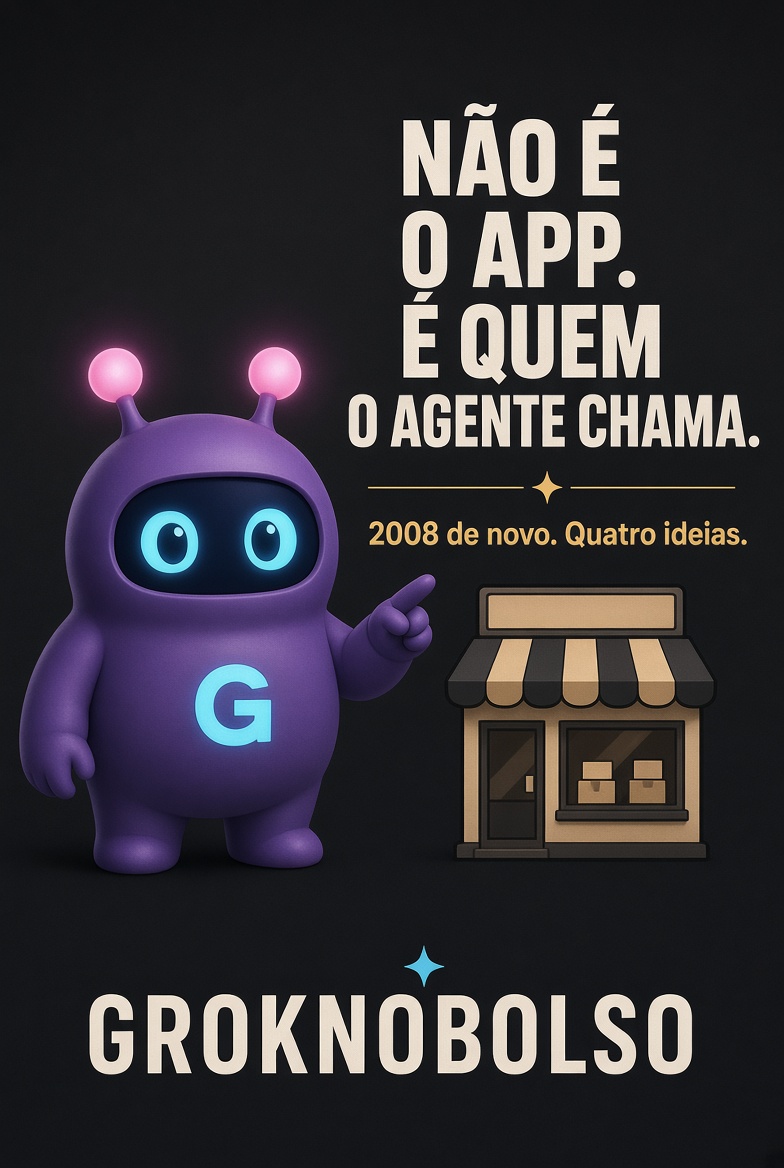 Groknobolso's tweet photo. Em 2008 a App Store abriu.
Quem experimentou cedo aprendeu o mercado 2 anos na frente.

O Greg chama o Muse Connector disso — para agentes.
Você não faz o app que a pessoa procura.
Faz o serviço que o agente chama no meio da tarefa.
Quatro ideias que ele soltou, em versão Brasil:

Fornecedor — restaurante novo abre, quem vende copo, gás e uniforme chega no mesmo dia.
Conserto — “máquina Samsung, amanhã, zona sul”. O agente agenda. Você cobra o técnico pelo lead.

Quadra — beach tennis, futevôlei, horário e nível.
Jantar em casa — cardápio, lista e o que falta no mercado da esquina.
O Muse pode flopar.
O padrão não: demanda passa pelo agente, dinheiro troca de mão ali.
2008 ninguém sabia qual app ia ganhar.
Quem testou cedo não precisou adivinhar.

Quer as 4 ideias viradas em teste de 7 dias no seu bairro? Comenta LOJA.