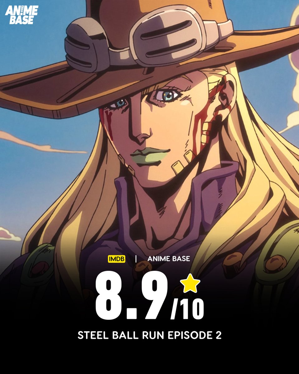 AnimexBase's tweet photo. JoJo's Bizarre Adventure Part 7: Steel Ball Run Episode 2 Debuts With a 8.9/10 IMDb Rating https://t.co/FqAMM9NzSA