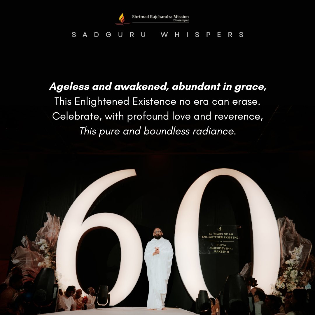 SRMDharampur's tweet photo. On the Auspicious Occasion of Pujya Gurudevshri's Birth Anniversary,

Ageless and awakened, abundant in grace,
This Enlightened Existence no era can erase.
Celebrate, with profound love and reverence,
This pure and boundless radiance.

#SadguruWhispers #Quotes #QOTD #AhoGurudev #60YearsOfAnEnlightenedExistence #PujyaGurudevshri #60YearsBirthAnniversary #SoulfulSaturday